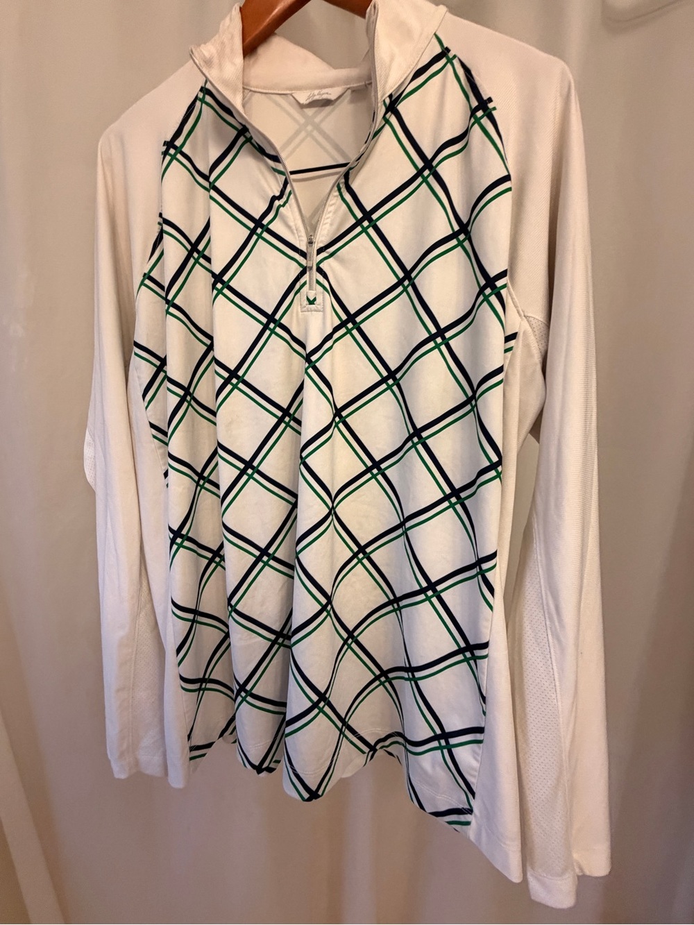 Lady Hagen Quarter-Zip golf shirt with Green & Navy Plaid. XXL